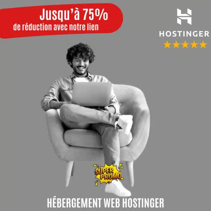 Code de réduction HOSTINGER - Profitez d'une réduction incroyable sur l'hébergement web avec Hostinger ! Ce que vous obtenez : Jusqu'à 53% de réduction sur tous les plans d'hébergement web et de création de sites web Réduction valable sur les durées d'abonnement de 12, 24 et 48 mois Large choix de plans d'hébergement pour répondre à tous vos besoins Nom de domaine gratuit avec chaque plan d'hébergement Installation gratuite de WordPress en un clic Support client 24h/24 et 7j/7